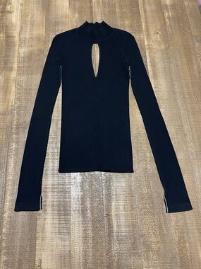 Maria McManus Ribbed Keyhole Mock Neck Sweater - Black Banded Top Sustainable